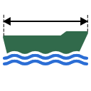 dlugosc Ikona przedstawia grafikę ilustrującą długość linii nad poziomem wody, z zielonym tłem symbolizującym ląd i niebieskim tłem symbolizującym wodę.